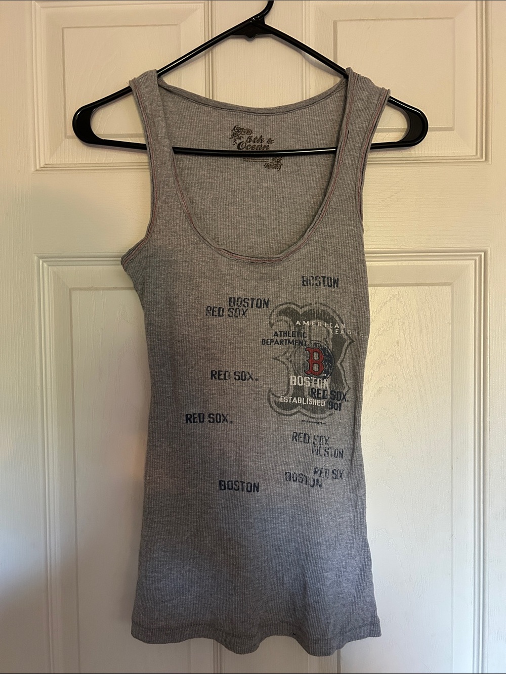5th & Ocean Gray Boston Red Sox Scoop Neck Tank